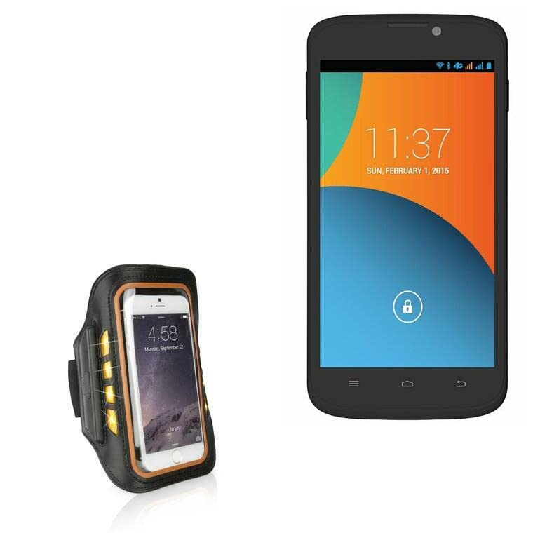BoxWave Case Compatible with Plum Check LTE (Case JogBrite Sports Armband, High Visibility Safety Light LED Runners Armband for Plum Check LTE - Bold Orange