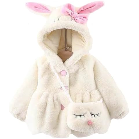 Plustrong Baby Toddler Girls Winter Coat Faux Fur Fleece Jacket Rabbit Coats for Girls (White bunny,100(18-24 Months) Cover
