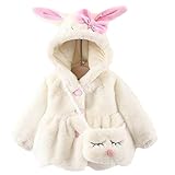 Plustrong Baby Toddler Girls Winter Coat Faux Fur Fleece Jacket Rabbit Coats for Girls (White bunny,90(12-18 Months)