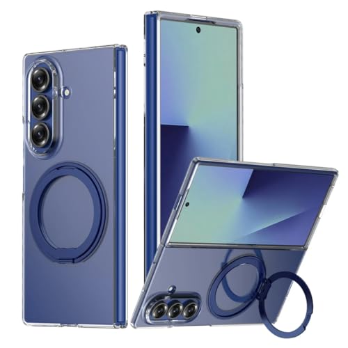 Coque Samsung Z Fold 7 transparente antichoc avec support rotatif bleu
