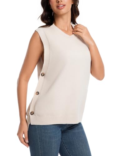 Wowcarbazole Women's Sleeveless Sweater Vest Casual Crew Neck Ribbed Knit Pullover Tops Loose Fit Full Clothes3