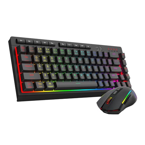 Redragon Wireless Gaming Keyboard and Mouse Combo, Bluetooth/2.4G/USB-C Wired, RGB Backlit, 60% Portable Quiet Rechargeable Macro Membrane Keyboard & 12800 DPI Mouse with Software for Win/MAC