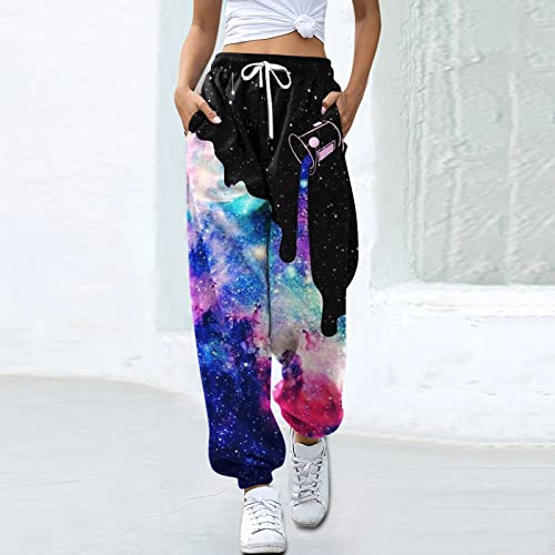 Zanjkr Calça de moletom feminina jogger com estampa moderna, calça de moletom de cintura alta para e