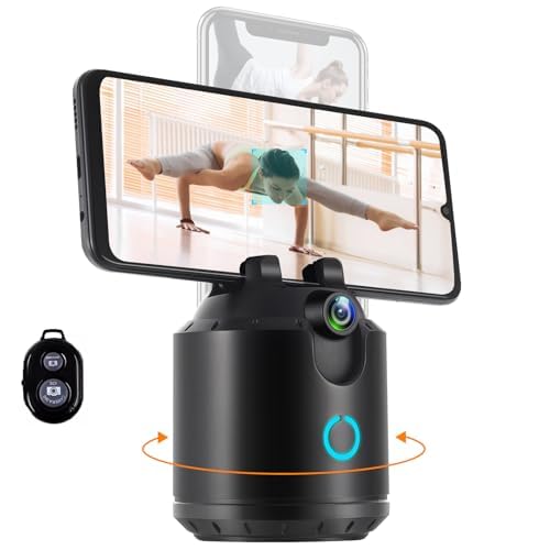 Smart Motion Tracking Phone Holder with Remote, 2024 Upgraded Handheld Auto Face Tracking Tripod 360° Rotation for Smartphone, No App Required Moving Tripod for Video Recording, Live Vlog
