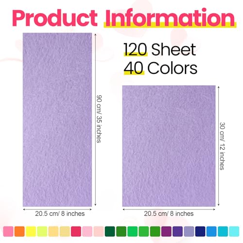 Image of Reginary 120 Pcs 8 x 12 Inch & 8 x 35 Inch Felt Sheets Bulk for Craft 40 Assorted Color Felt Fabric Squares Stiff Paper for Back to School Fall Festival Holiday DIY Craft Sewing Patchwork (Vibrant)