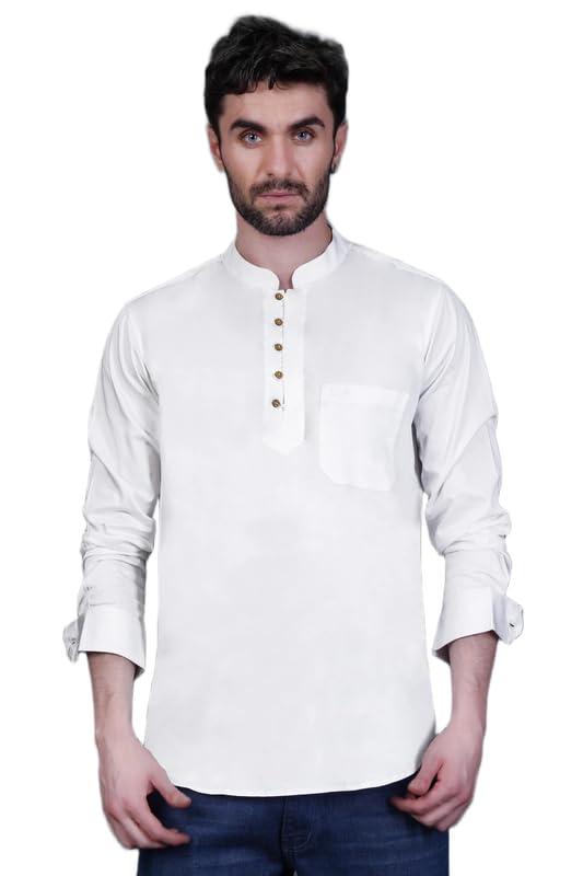 Men's Bright White Maha Mrityunjaya Mantra Embroidered Subtle Sheen Super Soft Premium Cotton Designer Kurta Shirt (Size)-image-26