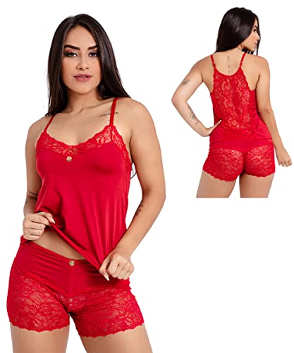 Pijama IMI Lingerie Baby Doll Short Doll Renda Microfibra Danusa Cor:Vermelho;Tamanho:G