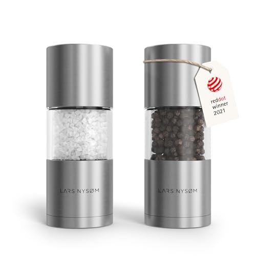 Image of LARS NYSOM Salt and Pepper Grinder Set, Manual Salt and Pepper Mills with Adjustable Ceramic Grinder, Design Spice Shaker Set (Stainless Steel)