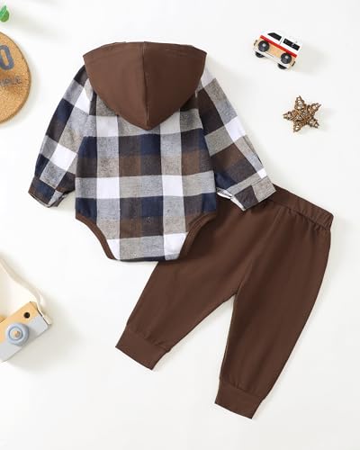 Baby Boy Clothes 12-18 Months Winter Fall Toddler Hoodie Flannel Plaid Romper Outfits 1 Year Old3