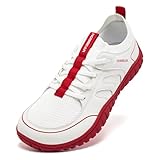 HOBIBEAR Barefoot Shoes for Women & Men | Zero Drop Trail Running Sneakers| Wide Width Fashion Athletic Shoes(A-White/Red, Women 10.5/Men 8.5)