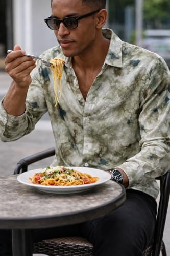 Image of Men's Regular Fit Button Down Dress Shirts, Textured Long Sleeve Casual Hawaiian Shirt