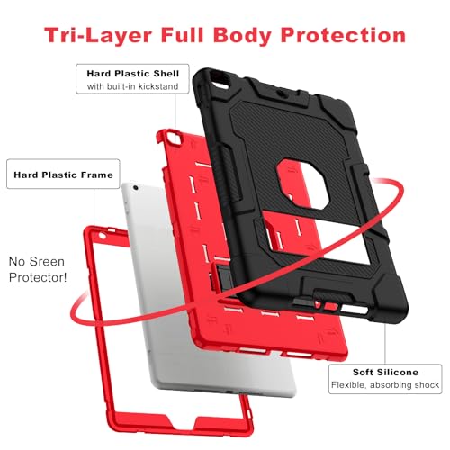 Image of TIMISM iPad 9th /8th /7th Gen 10.2 Case with Kickstand, Black+Red | Heavy Duty Shockproof Hard Hybrid Three Layer Protective Cover