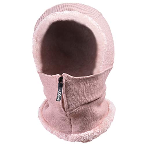 llio Frauen Winter Strick Sturmhaube Mütze Hut Reißverschluss Gesichtsmaske Plüsch gefüttert Cap Schal Cover