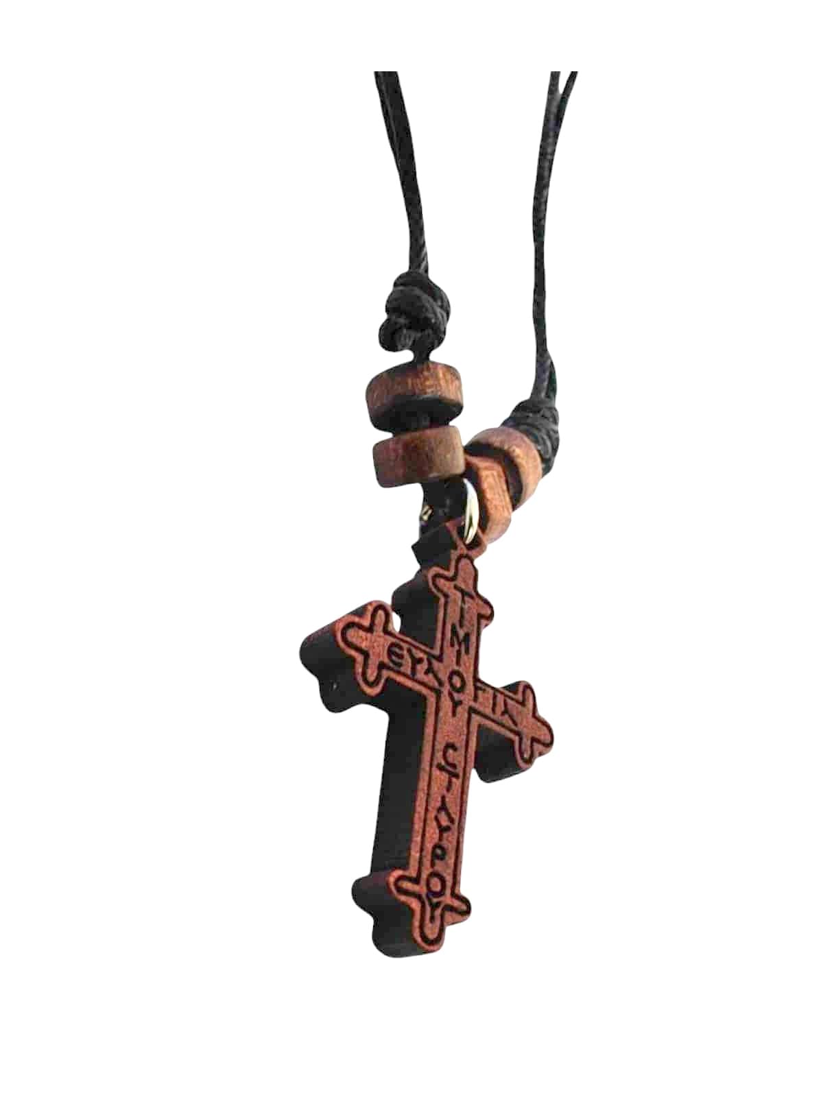 IconsGr Collana con ciondolo religioso greco cristiano ortodosso con croce in legno – crocifisso/5