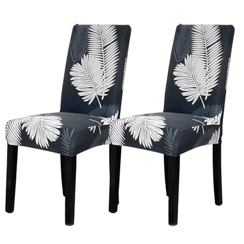 Image of Styleys Chair Covers for Dining Room, Stretch Dining Chair Cover, Washable Spandex Kitchen Chair Slipcovers (Set of 2, White Fern, SD3214)