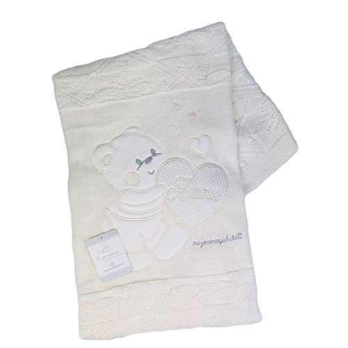 NAZARENO GABRIELLI Copertina Culla Carrozzina Ricamata Neonato in Filo 0823 Panna -