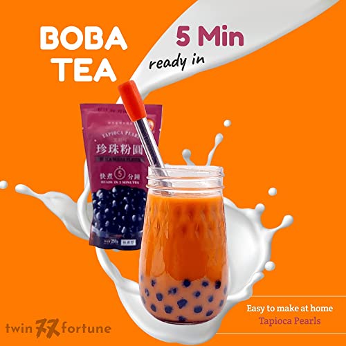 Boba Tapioca Pearl Bubble Tea Drink Diy Set | Wufuyuan Black Large Balls 8.8Oz (3 Pack) + 3 Fortunehouse Reusable Stainless Steel Round Boba Straws, 3 Silicone Tips, 1 Cleaning Brush, 1 Canvas Bag #TOP3