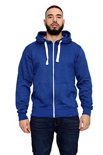 Mens Fleece Hoodie Gym Sports Workwear Casual Zipper Jacket Joggers Hoody Sweatshirt Plain Overhead Hooded Top Royal Blue 5XL