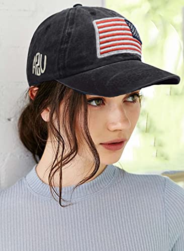 Izus Washed Baseball-Hats American-Flag Distressed - 100% Distressed Cotton Dad Hat Embroiderred For Unisex (Black) #TOP7