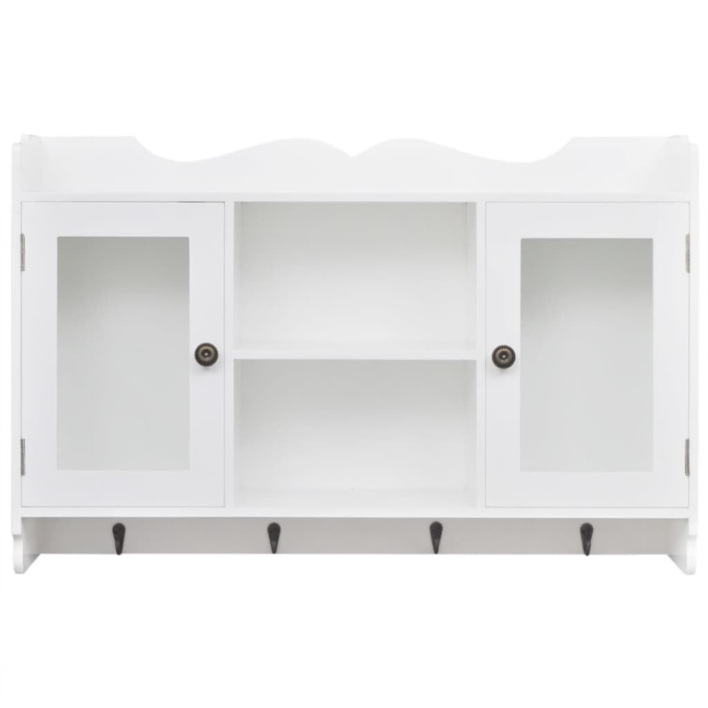 HaoChrymec Hängeschrank aus MDF mit 2 Glastüren, Unsichtbares Montagesystem, 4 Haken, Für Badezimmer, Küche, Flur, Weiß, 68 x 17 x 44 cm