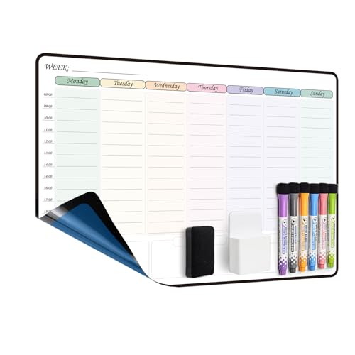 MCCORL Whiteboard Wall Weekly Planner, Self Adhesive (Stick on Any Smooth Surface) Family Planning Board, Dry Wipe Planner, Memo Board (Monday to Sunday) 42×28cm