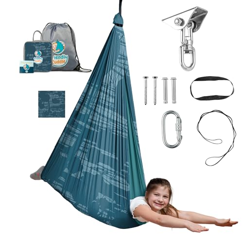 Image of Indoor Sensory Swing for Kids or Outdoor - Holds 300lbs, Double-Layer, & 360 Swivel, Calming Compression Therapy Swing Hammock for Kids & Adults with All Hardware - Sensory-Motor Toys & Gifts