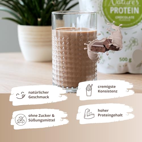 Nutri + Eiweißpulver Schokolade 500 g ohne Süßungsmittel, Gluten, Zucker, Whey - natürliches Proteinpulver- Natures Eiweiß Protein Pulver Schoko vegan