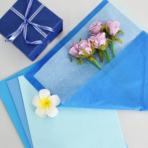 Image of BEISHIDA 100 Sheets Blue Series Tissue Paper Bulk, Wrapping Tissue Paper for Gift Bags, 14 x 20 Inch Gift Wrap for Birthday Wedding Graduation DIY Crafts Holiday Flowers(Blue Series)