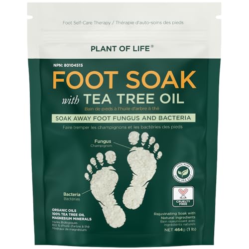 PLANT OF LIFE Tea Tree Oil Foot Soak with Epsom Salt – for Toenail Fungus and Bacteria, Foot Odor, Soothen and Relax Tired, Sore, Achy Feet. – 16 Oz