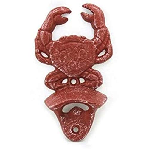Hampton Nautical Red Whitewashed Wall Mounted Crab Vintage Cast Iron Sea Life Decor Bottle Opener 6"