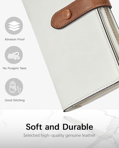 BOSTANTEN Womens Leather Wallets RFID Blocking Large Capacity Trifold Card Holder Ladies Phone Clutch Beige＆Brown2