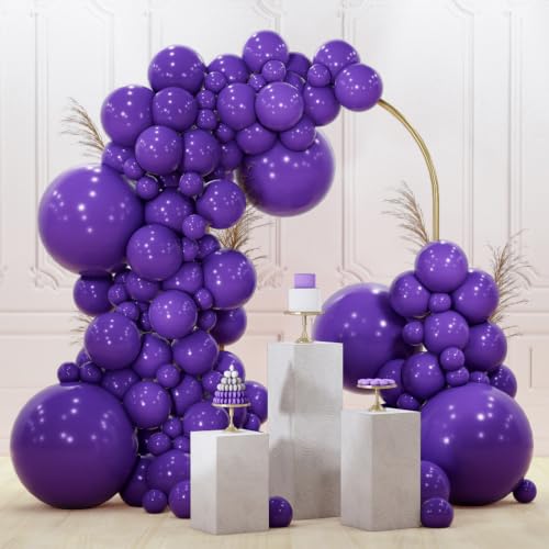 Image of PartyWoo Dark Purple Balloons 128pcs Different Sizes of 18 12 10 5 Inch Royal Purple Balloon Arch Kit Garland for Birthday Baby Shower Graduation Anniversary Bachelorette Party Decorations Purple-Y16