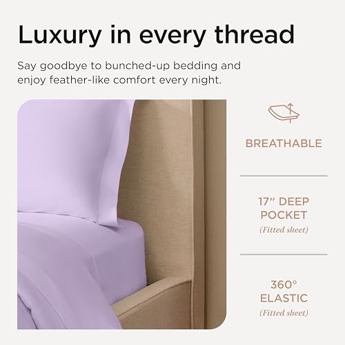 Image of Threadmill 1200 Thread Count Supima Cotton Full Sheet Set, Sateen, Lilac | 100% Supima Cotton, Sateen Weave, 4-Piece Set, 17 inch Deep Pocket, All-Around Elastic, Fade-Resistant, Hotel Quality