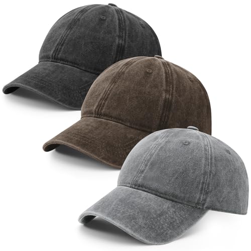 Utensilsto 3 Stück Baseballkappe Für Herren Und Damen, Verstellbar Baumwolle Baseball Cap Vintage Unisex Basecap Sonnenhut Sportkappe Für Outdoor Sport Leisure Reisen, Kaffee, Schwarz, Hellgrau