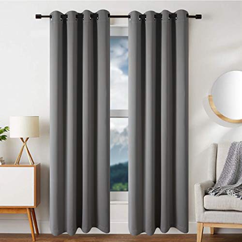 EDILLY Thermal Insulated Solid Grommet Blackout Curtains for Living Room Double Panels Drapes