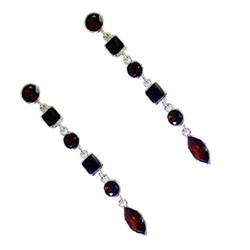 Boucles d'oreilles grenat véritable push back anti-perte argent 925