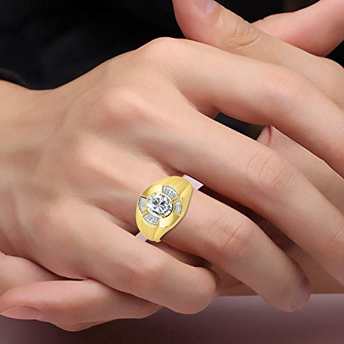 Image of Rylos Yellow Gold Plated Silver Men's & or Ladies Ring with 8X6MM Oval Gemstone & Diamonds - Unisex Color Stone Birthstone Ring Sizes 7-13