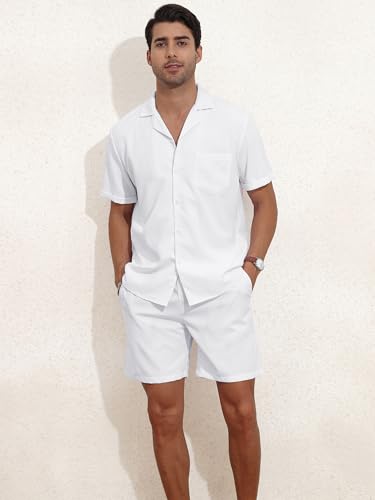 YTD Men's 2 Pieces Shirt Set Short Sleeve Button Down Casual Hippie Holiday Beach T-Shirts Shorts Outfits4