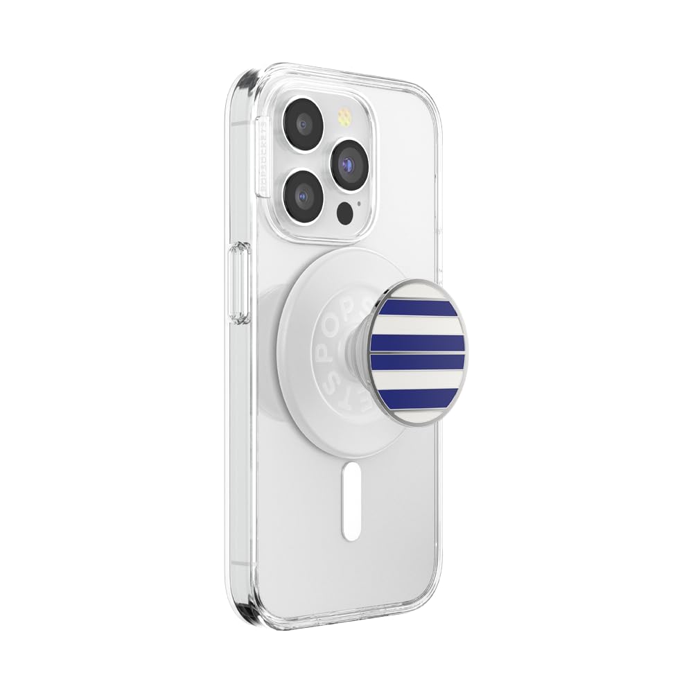 PopSockets Phone Grip for MagSafe with Kickstand, Magnetic Stand, Swappable Top, Secure Hold for iPhone MagSafe Cases, Phone & Tablet Grip - Enamel Nautical Stripe