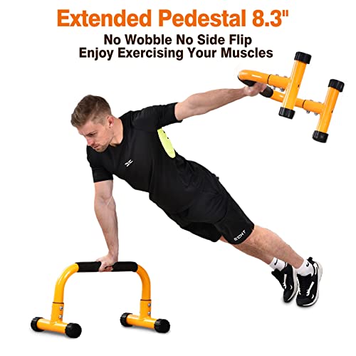 Teclor Steel Push Up Bar, 9.5In High Parallettes Bars Great For L-Sit, Handstands, Full Planche & Dips, Heavy-Duty No Wobbling Calisthenics Equipment Max Capacity 660Lbs, 1.5In Dia Save Wrist & Great Grip #TOP3