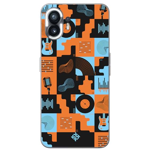 Movilshop Funda para [ Nothing Phone 2 ] Diseño Música [ Iconos Música Naranja y Azul ] de Silicona Flexible Transparente Carcasa Case Cover Gel para Smartphone.