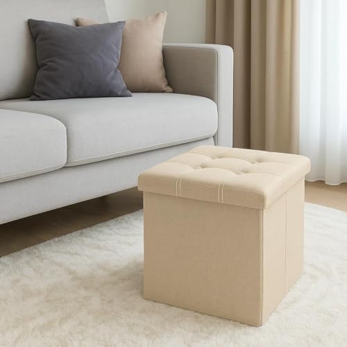 Image of 38 * 38 * 38 cm Storage Ottoman Bench, Footrest with Storage, End of Bed Bench Coffee Table for Living Room, Bedroom, Entryway