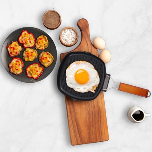Folding Handle Grill Pan 20cm, Long Lasting Pan, Innovative Cookware, Double Layer Coating Pan, Suitable for All Cooking hobs, Black - Image 5