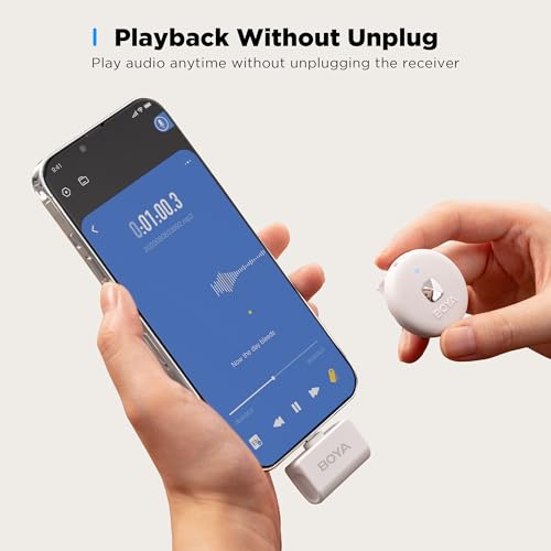 Image of BOYA Omic-D-W Wireless Lavalier Microphone for iPhone,Noise Cancelling iPhone Microphone Wireless with Magnetic Clip,18H Battery MFi Certified Lapel Microphone for iPhone /iPad Youtube Vlog Video-White