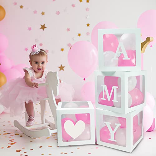 Rubfac RUBFAC2022030701 Baby Boxes With 41 Letters And 36 Balloons, 4Pcs Clear Balloon Boxes For Baby Shower Gender Reveal Girl Boy Blocks Birthday Party Decorations thumb #4