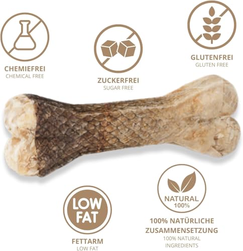 GUSTO PETS Kauknochen für Hund mit Lachs-Haut 12 cm - 100% Natürlicher Hundesnack aus Rinderhaut & Lachs, Ergänzungsfuttermittel, reich an Protein & Omega-3-Fettsäuren, Hergestellt in der EU