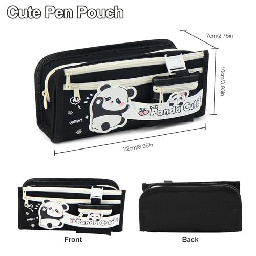 LJCZKA Cute Panda Pencil Case Large Capacity for Girls Boys Pencil Pouch with Compartments Panda Stationery for Office College School - Image 2
