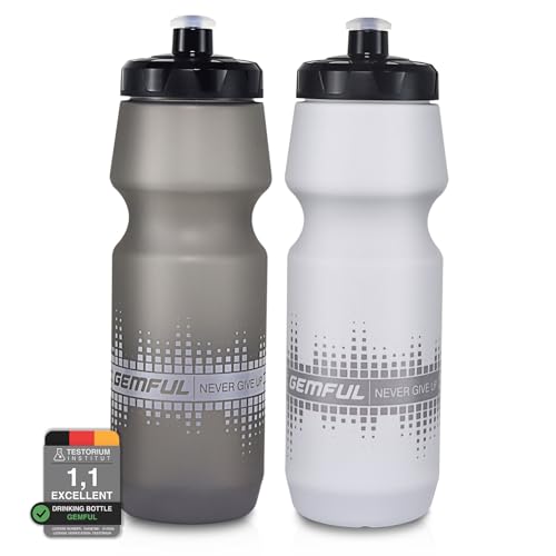 GEMFUL Bike Bottle 2-Pack 750ml, Leak-Proof & BPA-Free, Lightweight Squeeze Water Bottles for Mountain Bike, Road Cycling & Sports （Grey/White）