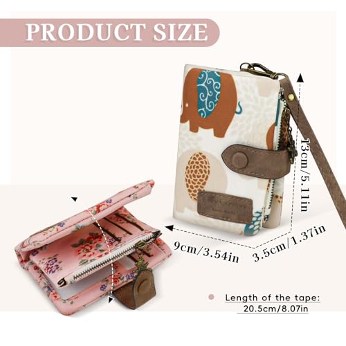 Cute Wallet, Women's Wallets with Detachable Wrist Strap, 11 Card Slot Small Wallets Woman Portable Travel Wallet with 2 Zipper Coin Pocket for Ladies (elephant, White)2