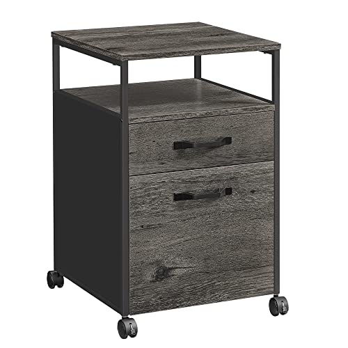 Image of VASAGLE File Cabinet, Mobile Filing Cabinet with Wheels, 2 Drawers, Open Shelf, for A4, Letter Size, Hanging File Folders, Charcoal Gray and Ink Black UOFC071B04
